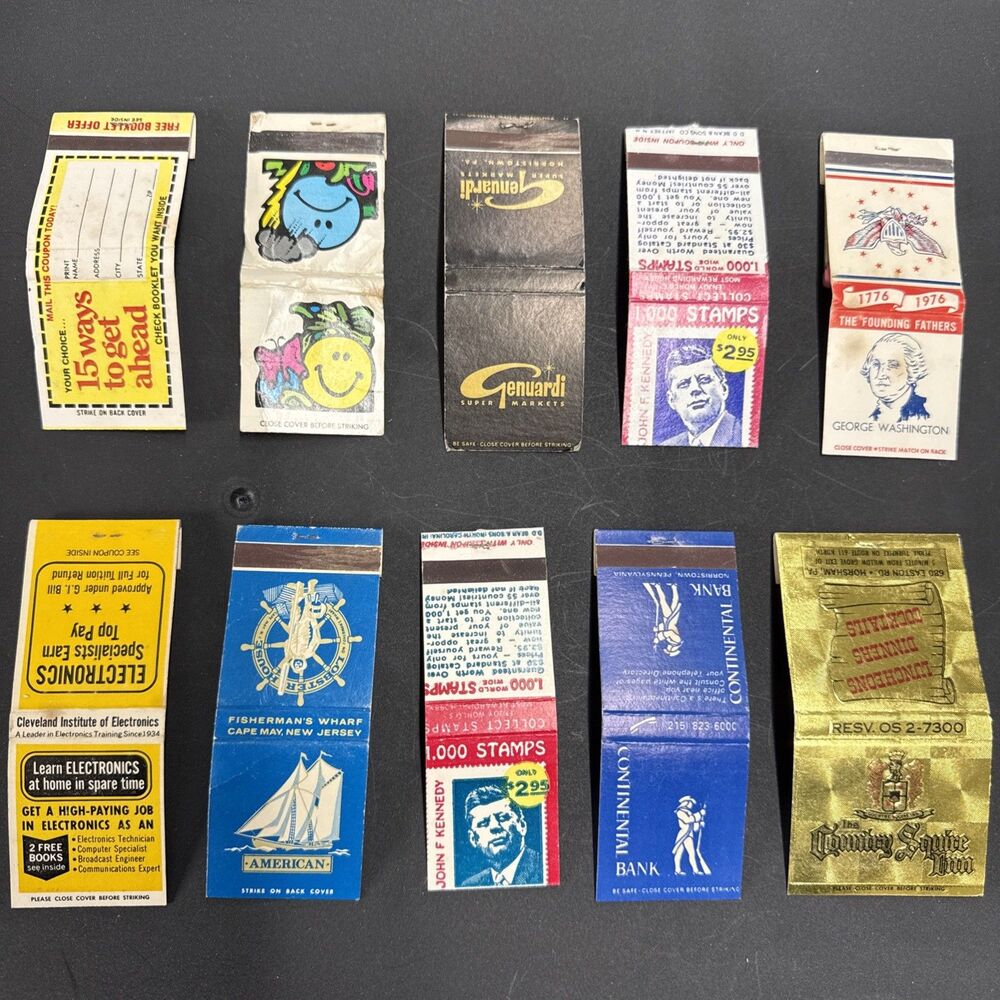 Set of 10 Vintage Matchbooks - food stamps CIE restaurants bank